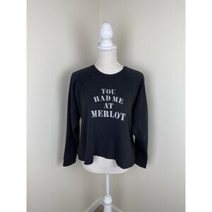 TYLER JACOBS YOU HAD ME AT MERLOT BLACK CROPPED SWEATER MEDIUM
